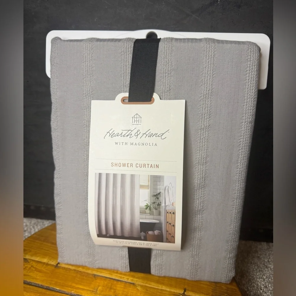 Hearth & Hand Magnolia Shower Curtain Gray Woven Crinkle Stripe Farmhouse 72x72